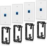 4 Pack Ethernet Wall Plate 1 Port Keystone Jack Blue Cat6 RJ45 Coupler Outlet Connector with Single Gang Low Voltage Mounting Bracket