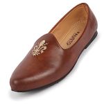 FAUSTO Men's Ethnic Embroidery Juttis and Mojari for Wedding|Party|Occasions|Fashion|Outdoor|Indoor|Lightweight|Shoes with TPR Sole (6-13 UK) (Tan, Numeric_8)