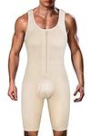 DoLoveY Mens Compression Bodysuit Zipper Sauna Vest Full Body Slimming Shaper Tummy Control Beige