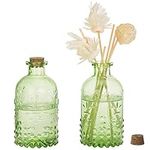 MyGift Vintage Design Embossed Green Glass Bottle with Cork Lid, Set of 2