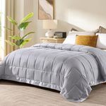 downluxe Queen Size Blanket with Satin Trim, Lightweight Down Alternative Blankets Queen Size for All Season, Machine Washable (Silver, 90x90 Inch)