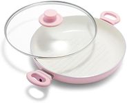 GreenLife Soft Grip Healthy Ceramic Nonstick, 28 cm Grill Pan with 2 Handles and Lid, PFAS-Free, Dishwasher Safe, Soft Pink