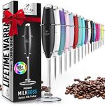 Zulay Original Milk Frother Handheld Foam Maker for Lattes - Whisk Drink Mixer for Coffee, Mini Foamer for Cappuccino, Frappe, Matcha, Hot Chocolate by Milk Boss - (Black)