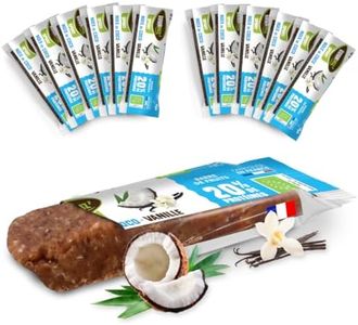 Gourmiz barres de fruits protéinées - 12 x 40gr - (20% de protéines), barre protéinée énergétique bio, dattes, noix de coco, & vanille, snacks vegan, proteine & sans gluten, protein bar