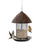 COSTWAY Bird Feeder, Metal Hanging Feeder with Perch, Drain Holes, All Weather Wild Birds Feeding Station for Outdoor Yard Garden Decoration