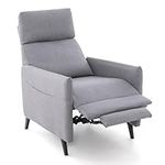 COSTWAY Recliner Armchair, Linen Fabric Single Padded Seat Lounge Sofa with Adjustable Leg Rest & Reclining Functions, Wingback Reading Armchair Sofa Recliner Chair for Home Living Room Theater, Grey