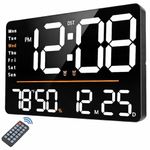 JASIFS 16-Inch Digital Alarm Wall Clock, Table Clock Large LED Display with Remote Control, Auto Dimmer,Temp &Humidity, Dual Alarms for Home, Office, Bedroom, Living Room, Gym (Big) (1 Year Warranty)