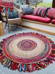 VANU Jute Round Rug - Braided Reversible Rug for Living Room Bedroom Jute Cotton Braided Reversible Rug (A8, 4x4 feet Carpet/Rug)