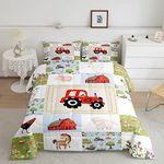 Farmhouse Tractor Comforter for Kids Boys Girls Cartoon Farm Animals Bedding Set Pig Cow Horse Warm Comforter Set Happy Farm Barn Bedroom Decor All Season Quilt Set Room 2Pcs Twin Size