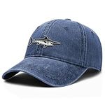Outdoor Shaping Fish Embroidery Dad Hat - Soft Washed Cotton Unstructured Baseball Cap for Unisex Adjustable Vintage Style Denim Blue