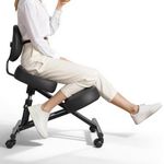 VEVOR Ergonomic Kneeling Chair with Backrest & Wheels, Mobile X-Shaped Posture Knee Chair with Adjustable Height & Thick Foam Cushions for Home, Office, Meditation, Black