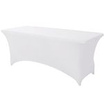 SEPARO 4 8FT Stretch Tablecloth Rectangular Spandex Table Cover for Outdoor Party DJ Tradeshows Banquet Vendors Celebrations, etc (White, 1PC 4FT)