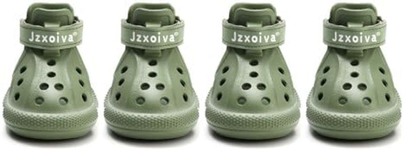 JZXOIVA Dog Shoes for Hot Pavement, Dog Booties for Large Dogs, Breathable Dog Boots & Paw Protectors, Adjustable Non-Slip Rain Booties, Waterproof Pets Sandals for Beach Green Size 10