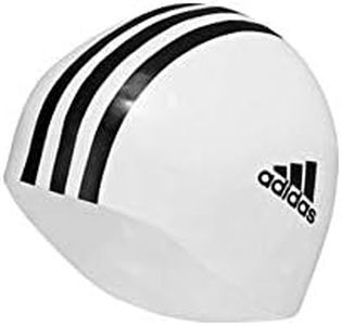 adidas Silicone 3 Stripes Swim Cap, White/Black, One Size