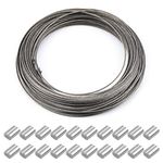 1.5 mm x 30 m Stainless Steel Wire Picture Frame Hanging Wire Heavy Duty Garden Craft Wire Cable Strong Wire Rope with 20 Aluminum Crimping Sleeves For Garden Craft Washing Line