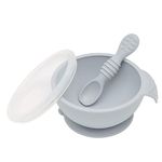 Bumkins Suction Silicone Baby Feeding Set, Bowl, Lid, Spoon, BPA-Free, First Feeding, Baby Led Weaning - Gray