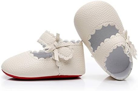 HONGTEYA Baby Girls Ballet Dress Shoes - Mary Jane Soft Sole Sidebow Toddler Moccasins Beige