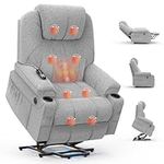 BareTay Recliner Armchair Lift Chair For the Elderly, Power Recliner Chair with Massage & Heat, Extended Footrest, Type C+USB Ports, 2 Cup Holders, Dual Side Pockets Reclining Chairs Lounge Sofa