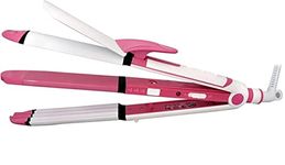 Concepta Ceramic Professional 3 in 1 Electric Hair Straightener Curler Styler and Crimper(White & Pink Colour)