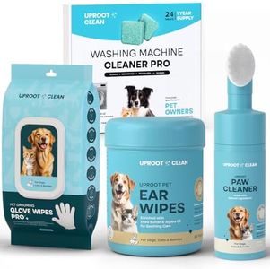 Uproot Clean Pet Hygiene Bundle: Finger-Style Cat Ear Wipes, Dog Paw Cleaner Brush & Foam, Washing Machine Cleaner Tablets, & QuickClean Gloves Pro Wipes - Mess-Free, Easy, Disposable