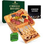 Cheese Platter, Meat and Cheese Tray, Bamboo Charcuterie Board – 13"x13" Cheese Board Set with Cheese Utensils and Wine Opener Included