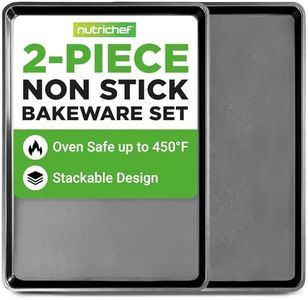 NutriChef 2-Piece XL Mega Cookie Sheet Baking Pans Set - 22" x 16" Extra Large Nonstick Carbon Steel Oven Baking Tray Pans, Stackable Bakeware, Black - NCLGBP16