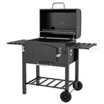 Outsunny Charcoal Smoker, BBQ with Adjustable Height, Portable Barbecue with Folding Shelves, Thermometer, Bottle Opener & Wheels for Outdoor Camping, Picnic, Backyard, Black