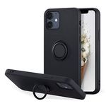 UEEBAI Case for iPhone 12 mini 5.4 inch, Ultra Slim Liquid Silicone Phone Case with 360 Rotatable Ring Holder Kickstand with Magnetic Car Mount Gel Rubber TPU Bumper Shockproof Cover - Black