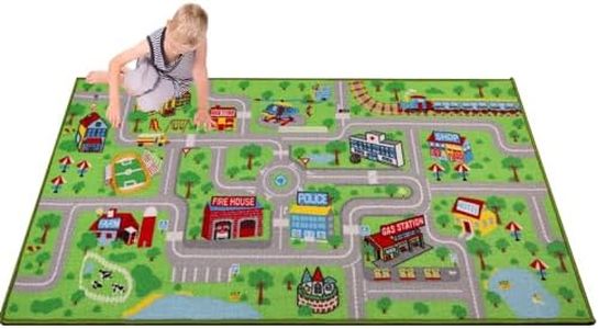 Capslpad Car Mat for Children 80x150cm City Town Car Roads Kids Play Rug Non-Slip Interactive Playroom Car Play Mat for Toy Cars Washable Educational Kids Rug for Kids Room Bedroom Nursery Room Decor