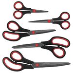 KUONIIY Scissors Ultra Sharp Blades Soft Comfort-Grip Handles Multi-Purpose Scissors Set of 5, BlackRed