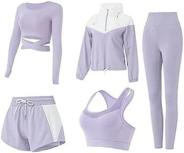 Gecdgzs 5 PCS Workout Sets for Women Yoga Running Outfit Athletic Gym Exercise Clothes Activewear Sets Tracksuit, Purple, X-Large