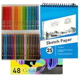 Corslet Set of 49, Combo of 48 Colour Pencils and 1 A5 Sketchbook, Includes Oil-Based Colouring Pencils and Spiral-Bound Sketch Book