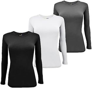 Natural Uniforms Women's Under Scrub Tee Crew Neck Long Sleeve T-Shirt Pack of 3 - Multi Pack of 3, Black/White/Charcoal, Medium