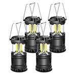 EXTRASTAR LED Camping Lantern, Battery Operated Collapsible Portable LED Lanterns, Emergency Lights with Foldable Hook for Hiking, Camping, Outages, Black(Pack of 4)