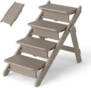 GREENVINES Dog-Stairs & Steps | HDPE Plastic | Wood Grain | 2-in-1 Foldable Pet Ramp | for Small Medium Dogs Cats | for High Bed SUV Window Outdoor | No Assembly | Up to 150 lbs | 4-Step Ladder