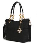 MKF Collection Shoulder Bag for Women, PU Leather Pocketbook Top-Handle Crossbody Purse Tote Satchel Handbag Black