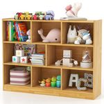 GYMAX 8 Cube Kids Bookcase, 3-Tier Children Storage Shelf Unit, Wooden Toddler Bookshelf Toy Storage Organizer for Kids Room, Playroom and Nursery (Natural)