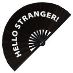 Hello Stranger Hand Fan Foldable Bamboo Circuit Events Birthday Weddings Rave Hand Fans Outfit Party Gear Gifts Music Festival Accessories for Men and Women (Black)