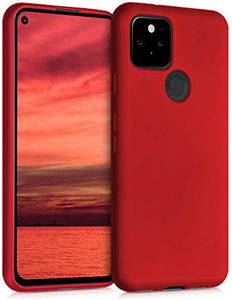 kwmobile Case Compatible with Google Pixel 5 Case - Soft Slim Metallic TPU Silicone Cover - Metallic Dark Red