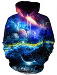 Asylvain Unisex Graphic Hoodies 3D Cool Design Print Colorful Hooded Sweatshirt for Men and Women, Blue Galaxy Planet, Medium