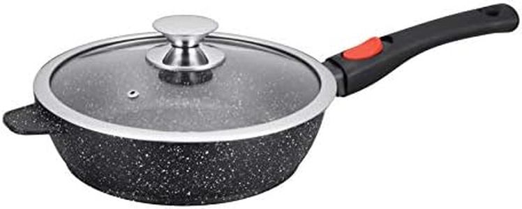 Kamberg - Sauteuse 28 cm - Manche Amovible - Fonte d'Aluminium - Revêtement Type Pierre - Couvercle en Verre - Tous Feux dont Induction - Sans PFOA - 0008027