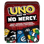 Mattel Games UNO Show ‘em No Mercy Card Game in Storage & Travel Tin for Kids, Adults & Family Night with Extra Cards, Special Rules & Tougher Penalties, HXT57