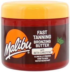 Malibu Sun Fast Tanning Bronzing Body Butter, Tan Accelerator with Beta Carotene, Moisturising Bronzing Tanning Lotion & Water Resistant Formula, 300ml