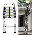 Telescopic Ladder 6.2m with Detachable Hooks & Extendable Steps, Folding Tall Loft Ladder with Non-Slip Feet, Portable Collapsible Ladder for Household and Outdoor Working