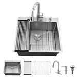 BoomHoze Stainless Steel Laundry Utility Sink with Pull-Down Faucet, 25 x 22 x 12 inch Topmount Laundry Room Sink Single Bowl Deep Kitchen Sink Commercial Drop-in Kitchen Sink Combo