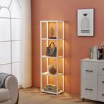 FENLO Fantasy Plus - 66" Floor Lamp with Glass Display Shelves, Dimmable LED Floor Lamp with Shelves, Premium Curio Cabinet for Home Decor, Glass Display Cabinet with Color Changing Temps - White