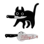 WLLHYF 2PCS Enamel Cat Pin - Funny Cartoon Animal Brooch Lapel Pins Cute Decorative Badge for Women Girls Clothes Jackets Backpacks Hats Bags(1 Cat & 1 Knife)