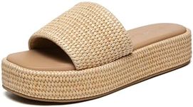 Athlefit Platform Sandals for Women Nude Raffia Open Toe Sandals Comfort Slip On Espadrille Bohemia Slide Sandals Size 10