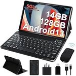 2024 Newest Tablet 10 Inch Tablet Android 13 14GB RAM 128GB ROM (TF 1TB), Octa Core 2.0 GHz, 5G WiFi, Bluetooth 5.0, 8000mAh, 5MP + 8MP, FHD IPS Display, Tablet with Keyboard Mouse Case - Black