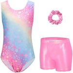 Zaclotre Gymnastics Leotards for Girls Sparkly Sleeveless Dance Unitards Biketards with Gym Shorts